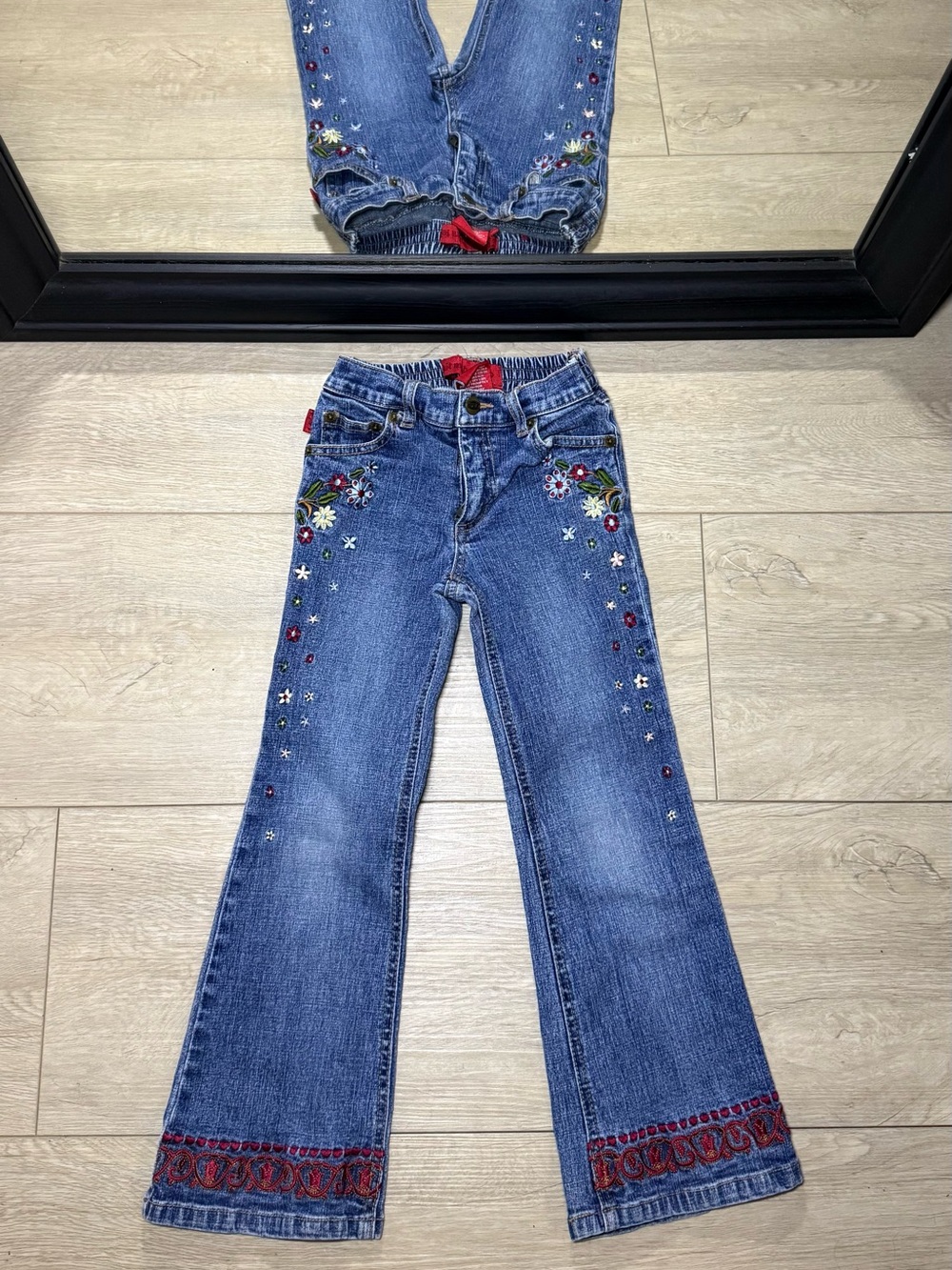 Y2K 2000s Toddlers Embroidered Floral & Patterned Flared Jeans